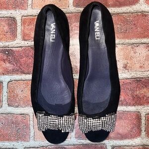Pre-Owned Vaneli Black Kamlyn Flat Rhinestone Bow Women's Size 9M Chic Casual